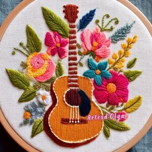 Embroidered Guitar Art - Multicolor